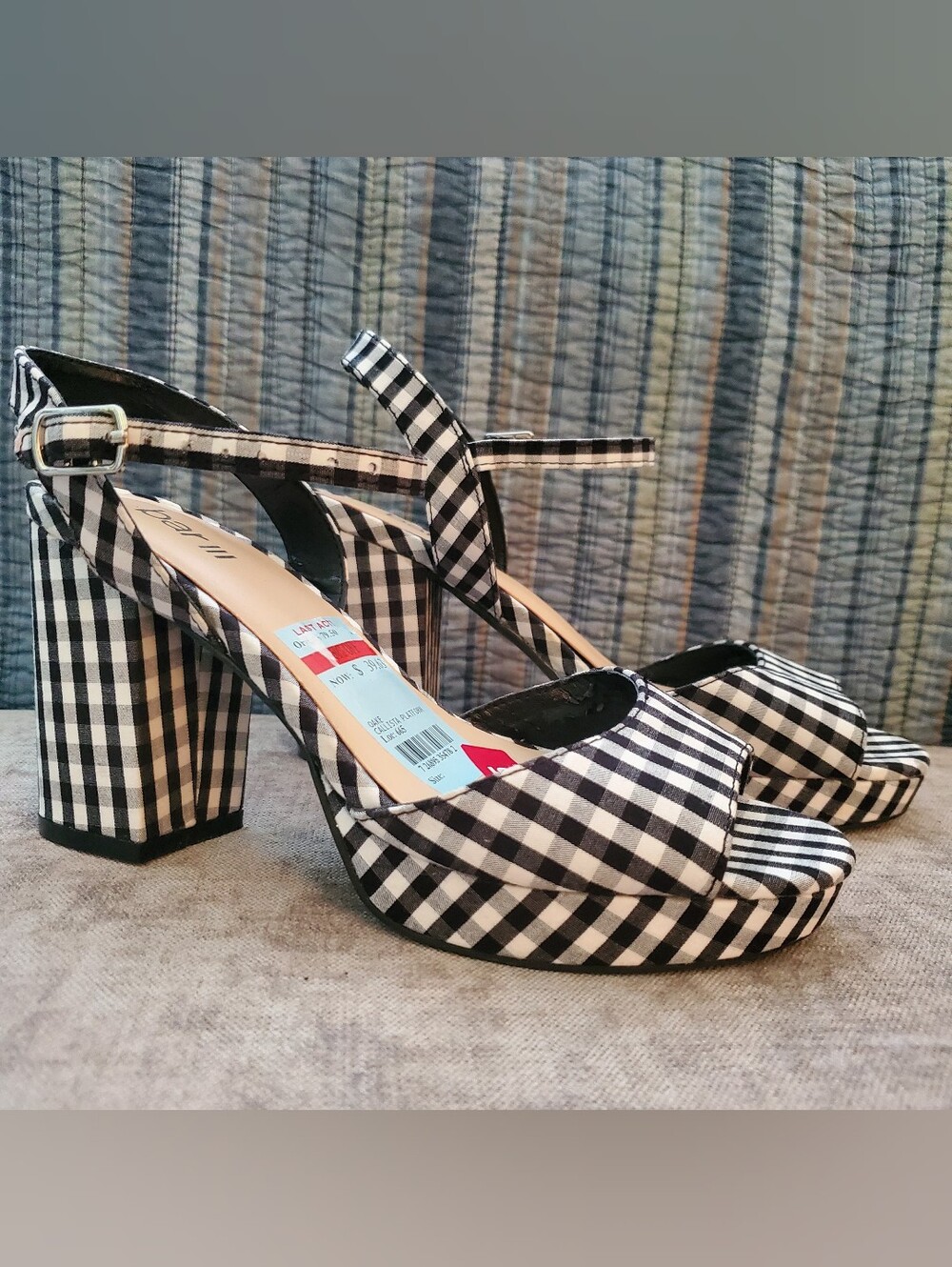 Bar III Gingham Chunk Heel Sandals